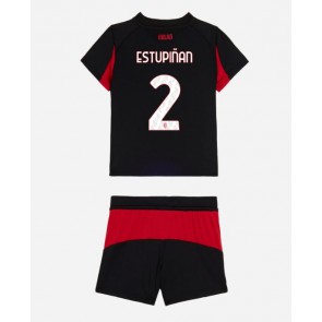 AC Milan Pervis Estupinan #2 Domácí dres komplet pro Děti 2025-26 Krátkým Rukávem (+ Krátké kalhoty)
