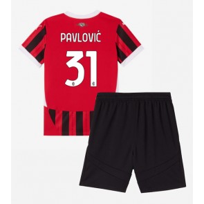 AC Milan Strahinja Pavlovic #31 Domácí dres komplet pro Děti 2024-25 Krátkým Rukávem (+ Krátké kalhoty)