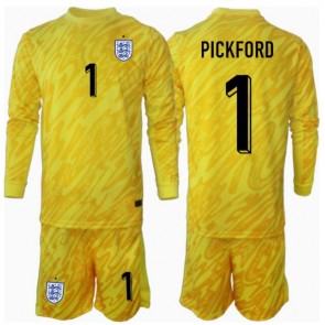 Anglie Jordan Pickford #1 Brankář Venkovní dres komplet pro Děti ME 2024 Dlouhým Rukávem (+ Krátké kalhoty)