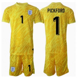 Anglie Jordan Pickford #1 Brankář Venkovní dres komplet pro Děti ME 2024 Krátkým Rukávem (+ Krátké kalhoty)