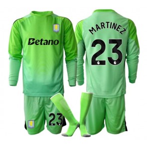 Aston Villa Emiliano Martinez #23 Brankář Venkovní dres komplet pro Děti 2025-26 Dlouhým Rukávem (+ Krátké kalhoty)