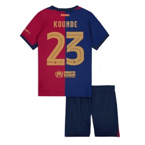 Barcelona Jules Kounde #23 Domácí dres komplet pro Děti 2024-25 Krátkým Rukávem (+ Krátké kalhoty)