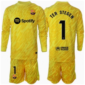 Barcelona Ter Stegen #1 Brankář Domácí dres komplet pro Děti 2024-25 Dlouhým Rukávem (+ Krátké kalhoty)