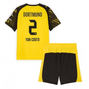 Borussia Dortmund Yan Couto #2 Domácí dres komplet pro Děti 2025-26 Krátkým Rukávem (+ Krátké kalhoty)