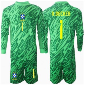 Brazílie Alisson Becker #1 Brankář Domácí dres komplet pro Děti Copa America 2024 Dlouhým Rukávem (+ Krátké kalhoty)
