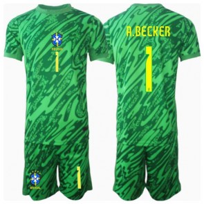 Brazílie Alisson Becker #1 Brankář Domácí dres komplet pro Děti Copa America 2024 Krátkým Rukávem (+ Krátké kalhoty)