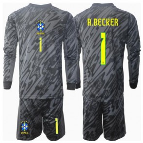 Brazílie Alisson Becker #1 Brankář Venkovní dres komplet pro Děti Copa America 2024 Dlouhým Rukávem (+ Krátké kalhoty)