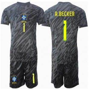 Brazílie Alisson Becker #1 Brankář Venkovní dres komplet pro Děti Copa America 2024 Krátkým Rukávem (+ Krátké kalhoty)