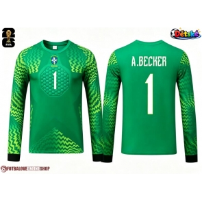 Brazílie Alisson Becker #1 Brankář Venkovní dres komplet pro Děti MS 2026 Dlouhým Rukávem (+ Krátké kalhoty)