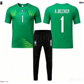 Brazílie Alisson Becker #1 Brankář Venkovní dres komplet pro Děti MS 2026 Krátkým Rukávem (+ Krátké kalhoty)
