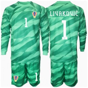 Chorvatsko Dominik Livakovic #1 Brankář Venkovní dres komplet pro Děti ME 2024 Dlouhým Rukávem (+ Krátké kalhoty)