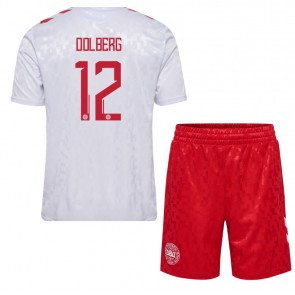 Dánsko Kasper Dolberg #12 Venkovní dres komplet pro Děti ME 2024 Krátkým Rukávem (+ Krátké kalhoty)