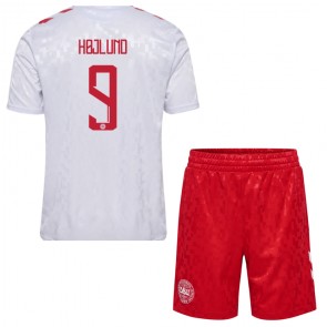 Dánsko Rasmus Hojlund #9 Venkovní dres komplet pro Děti ME 2024 Krátkým Rukávem (+ Krátké kalhoty)