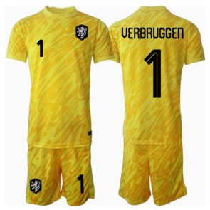 Holandsko Bart Verbruggen #1 Brankář Venkovní dres komplet pro Děti ME 2024 Krátkým Rukávem (+ Krátké kalhoty)