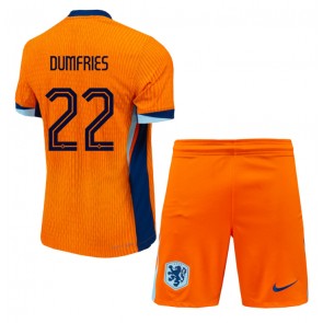 Holandsko Denzel Dumfries #22 Domácí dres komplet pro Děti ME 2024 Krátkým Rukávem (+ Krátké kalhoty)