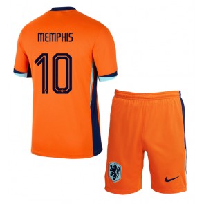 Holandsko Memphis Depay #10 Domácí dres komplet pro Děti ME 2024 Krátkým Rukávem (+ Krátké kalhoty)
