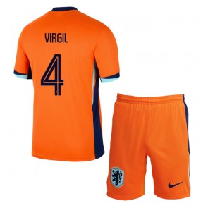Holandsko Virgil van Dijk #4 Domácí dres komplet pro Děti ME 2024 Krátkým Rukávem (+ Krátké kalhoty)