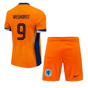 Holandsko Wout Weghorst #9 Domácí dres komplet pro Děti ME 2024 Krátkým Rukávem (+ Krátké kalhoty)