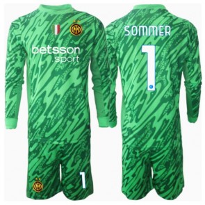 Inter Milan Yann Sommer #1 Brankář Domácí dres komplet pro Děti 2024-25 Dlouhým Rukávem (+ Krátké kalhoty)