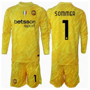 Inter Milan Yann Sommer #1 Brankář Venkovní dres komplet pro Děti 2024-25 Dlouhým Rukávem (+ Krátké kalhoty)
