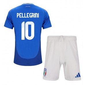 Itálie Lorenzo Pellegrini #10 Domácí dres komplet pro Děti ME 2024 Krátkým Rukávem (+ Krátké kalhoty)