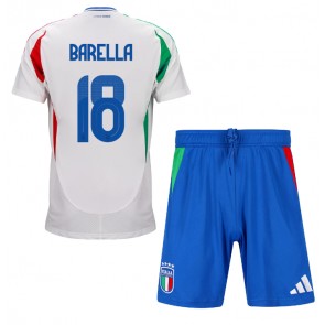 Itálie Nicolo Barella #18 Venkovní dres komplet pro Děti ME 2024 Krátkým Rukávem (+ Krátké kalhoty)