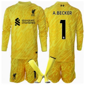 Liverpool Alisson Becker #1 Brankář Alternativní dres komplet pro Děti 2024-25 Dlouhým Rukávem (+ Krátké kalhoty)