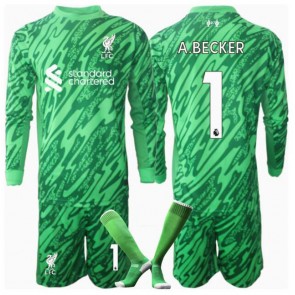 Liverpool Alisson Becker #1 Brankář Venkovní dres komplet pro Děti 2024-25 Dlouhým Rukávem (+ Krátké kalhoty)