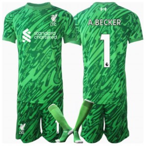 Liverpool Alisson Becker #1 Brankář Venkovní dres komplet pro Děti 2024-25 Krátkým Rukávem (+ Krátké kalhoty)