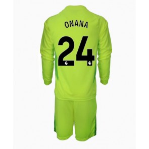 Manchester United Andre Onana #24 Brankář Venkovní dres komplet pro Děti 2024-25 Dlouhým Rukávem (+ Krátké kalhoty)