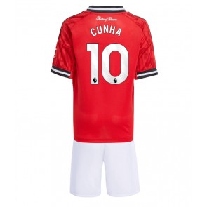 Manchester United Matheus Cunha #10 Domácí dres komplet pro Děti 2025-26 Krátkým Rukávem (+ Krátké kalhoty)