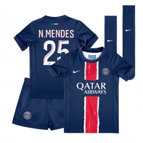 Paris Saint-Germain Nuno Mendes #25 Domácí dres komplet pro Děti 2024-25 Krátkým Rukávem (+ Krátké kalhoty)