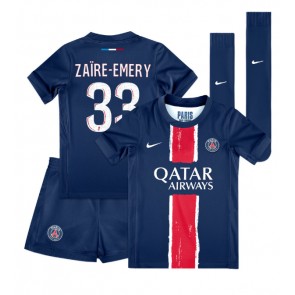 Paris Saint-Germain Warren Zaire-Emery #33 Domácí dres komplet pro Děti 2024-25 Krátkým Rukávem (+ Krátké kalhoty)