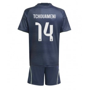 Real Madrid Aurelien Tchouameni #14 Venkovní dres komplet pro Děti 2025-26 Krátkým Rukávem (+ Krátké kalhoty)