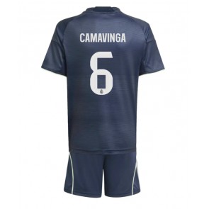 Real Madrid Eduardo Camavinga #6 Venkovní dres komplet pro Děti 2025-26 Krátkým Rukávem (+ Krátké kalhoty)