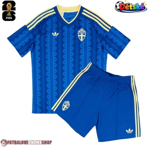 Švédsko Venkovní dres komplet pro Děti MS 2026 Krátkým Rukávem (+ Krátké kalhoty)