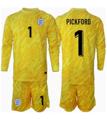 Anglie Jordan Pickford #1 Brankář Venkovní dres komplet pro Děti ME 2024 Dlouhým Rukávem (+ Krátké kalhoty)