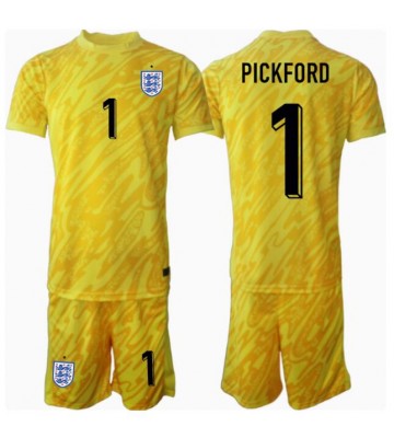 Anglie Jordan Pickford #1 Brankář Venkovní dres komplet pro Děti ME 2024 Krátkým Rukávem (+ Krátké kalhoty)