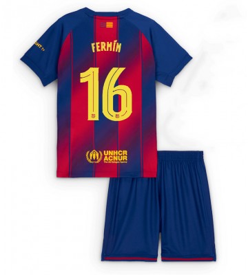Barcelona Fermin Lopez #16 Domácí dres komplet pro Děti 2025-26 Krátkým Rukávem (+ Krátké kalhoty)