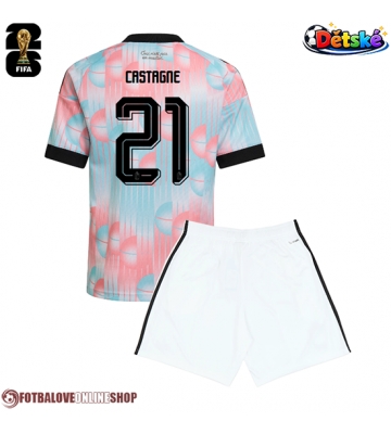Belgie Timothy Castagne #21 Venkovní dres komplet pro Děti MS 2026 Krátkým Rukávem (+ Krátké kalhoty)