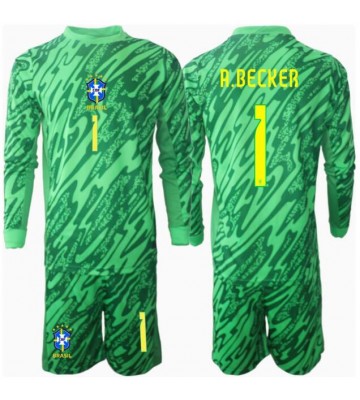 Brazílie Alisson Becker #1 Brankář Domácí dres komplet pro Děti Copa America 2024 Dlouhým Rukávem (+ Krátké kalhoty)