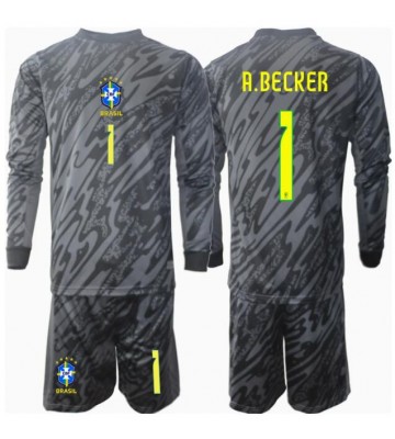 Brazílie Alisson Becker #1 Brankář Venkovní dres komplet pro Děti Copa America 2024 Dlouhým Rukávem (+ Krátké kalhoty)