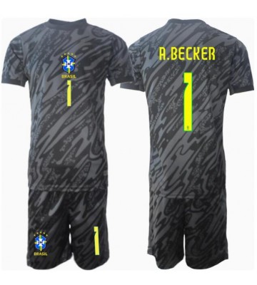 Brazílie Alisson Becker #1 Brankář Venkovní dres komplet pro Děti Copa America 2024 Krátkým Rukávem (+ Krátké kalhoty)