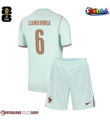 Francie Eduardo Camavinga #6 Venkovní dres komplet pro Děti MS 2026 Krátkým Rukávem (+ Krátké kalhoty)