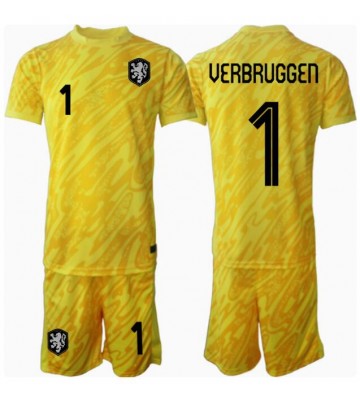 Holandsko Bart Verbruggen #1 Brankář Venkovní dres komplet pro Děti ME 2024 Krátkým Rukávem (+ Krátké kalhoty)