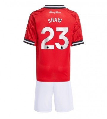 Manchester United Luke Shaw #23 Domácí dres komplet pro Děti 2025-26 Krátkým Rukávem (+ Krátké kalhoty)