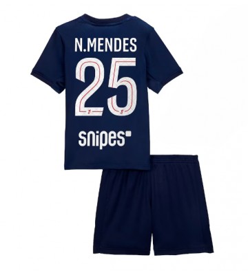 Paris Saint-Germain Nuno Mendes #25 Domácí dres komplet pro Děti 2025-26 Krátkým Rukávem (+ Krátké kalhoty)