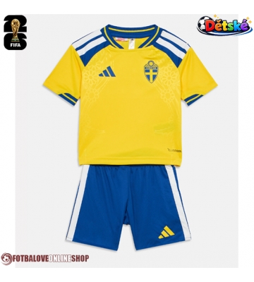 Švédsko Domácí dres komplet pro Děti MS 2026 Krátkým Rukávem (+ Krátké kalhoty)