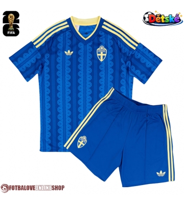 Švédsko Venkovní dres komplet pro Děti MS 2026 Krátkým Rukávem (+ Krátké kalhoty)