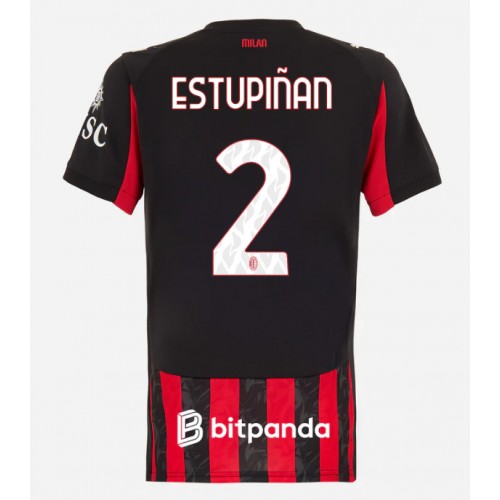 AC Milan Pervis Estupinan #2 Domácí Dres pro Dámy 2025-26 Krátkým Rukávem AC Milan Pervis Estupinan #2 Domácí Dres pro Dámy 2025-26 Krátkým Rukávem
